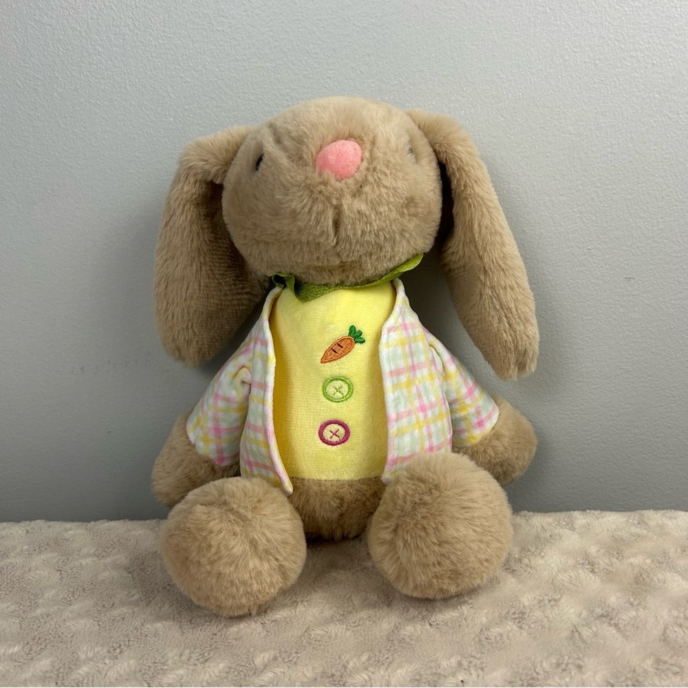 Fengtuo International Tan Bunny Rabbit Plush Stuffed Animal Plaid Yellow Carrot